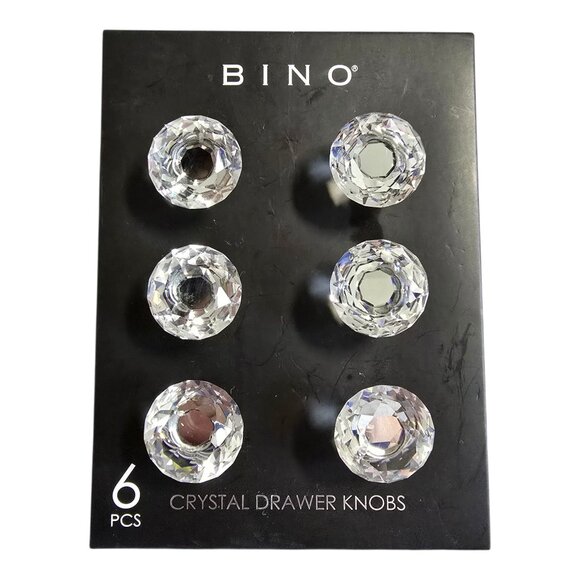 NEW BINO Sparkly Faceted Crystal Drawer Door Knob Pull Set 6 Pieces 1.125" Dia - Picture 1 of 6